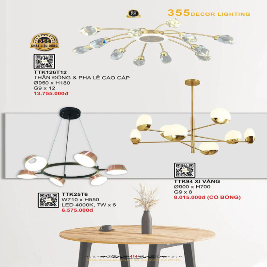 Đèn thả thiết kế 355 Decor TTK25T6, TTK94, TTK126T12