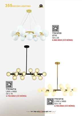 Đèn thả thiết kế 355 Decor TTK104T16, TTK15T16, TTK15T25