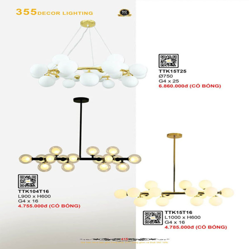 Đèn thả thiết kế 355 Decor TTK104T16, TTK15T16, TTK15T25