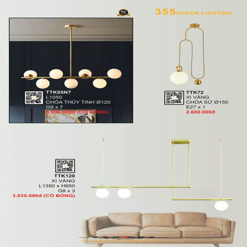 Đèn thả thiết kế 355 Decor TTK72, TTK120, TTK85N7