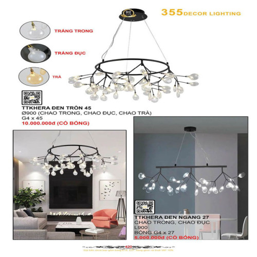 Đèn thả hera 355 Decor TTKHERA ĐEN NGANG 27, TTKHERA ĐEN TRÒN 45