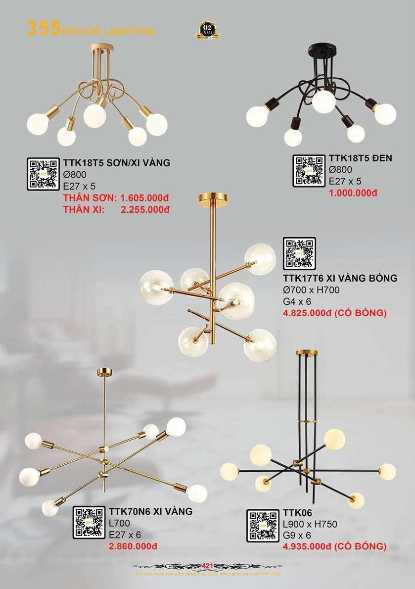 Đèn thả thiết kế 355 Decor TTK18T5, TTK17T6, TTK70N6, TTK06