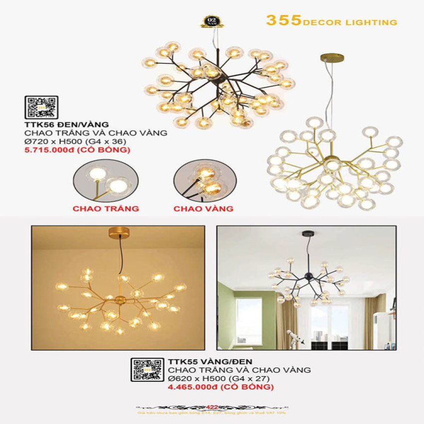 Đèn thả thiết kế 355 Decor TTK55, TTK56