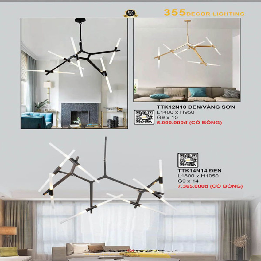 Đèn thả thiết kế 355 Decor TTK12N10, TTK14N14