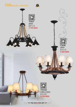 Đèn thả thiết kế 355 Decor TTK36, TTK37, TTK142