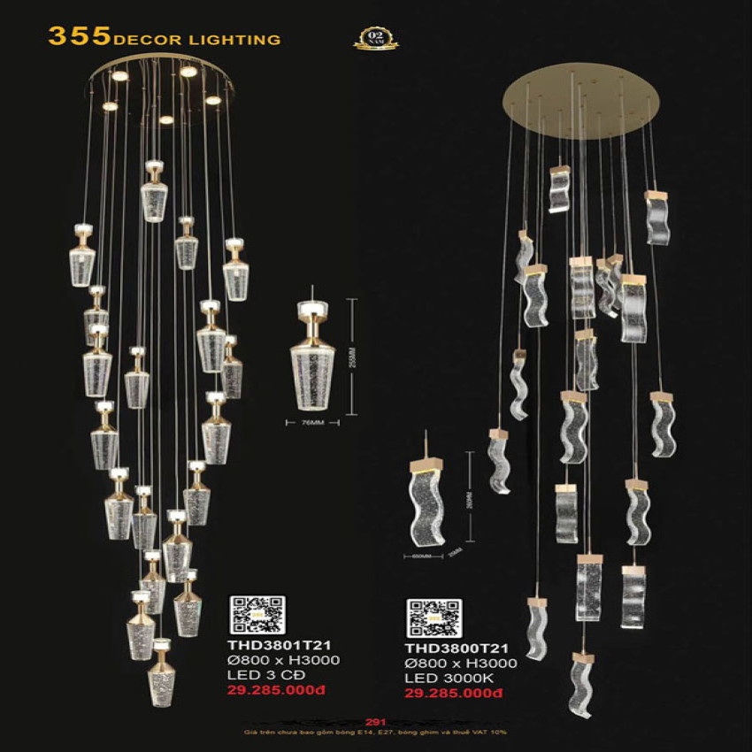 Đèn thả hiện đại 355 Decor THD3800T21, THD3801T21