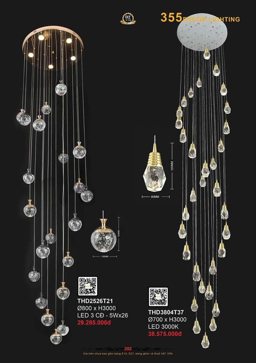 Đèn thả hiện đại 355 Decor THD2526T21, THD3804T37