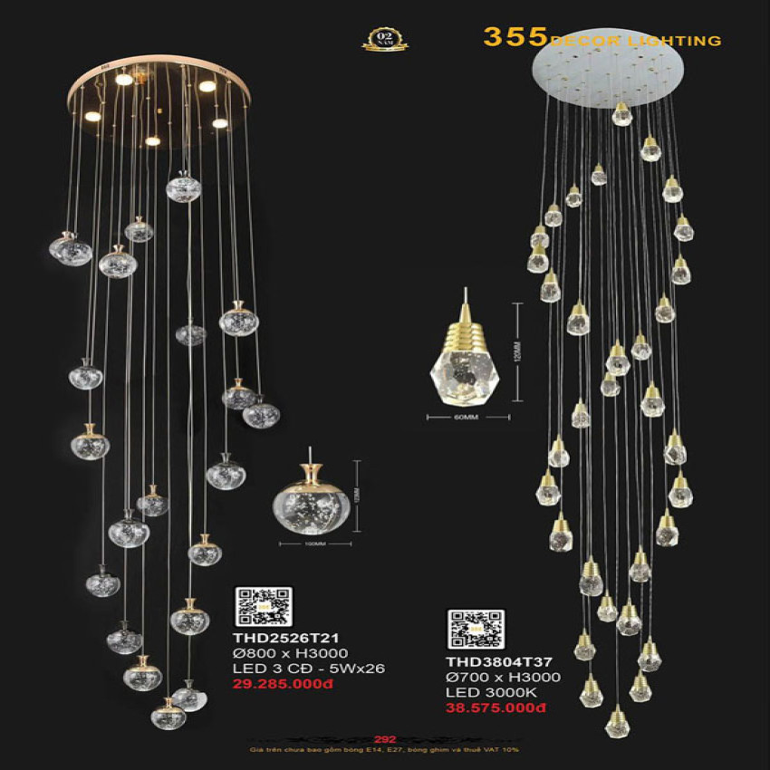 Đèn thả hiện đại 355 Decor THD2526T21, THD3804T37