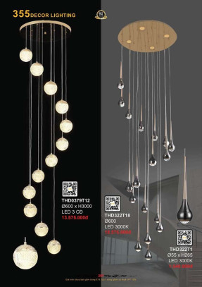 Đèn thả hiện đại 355 Decor THD0379T12, THD322T18