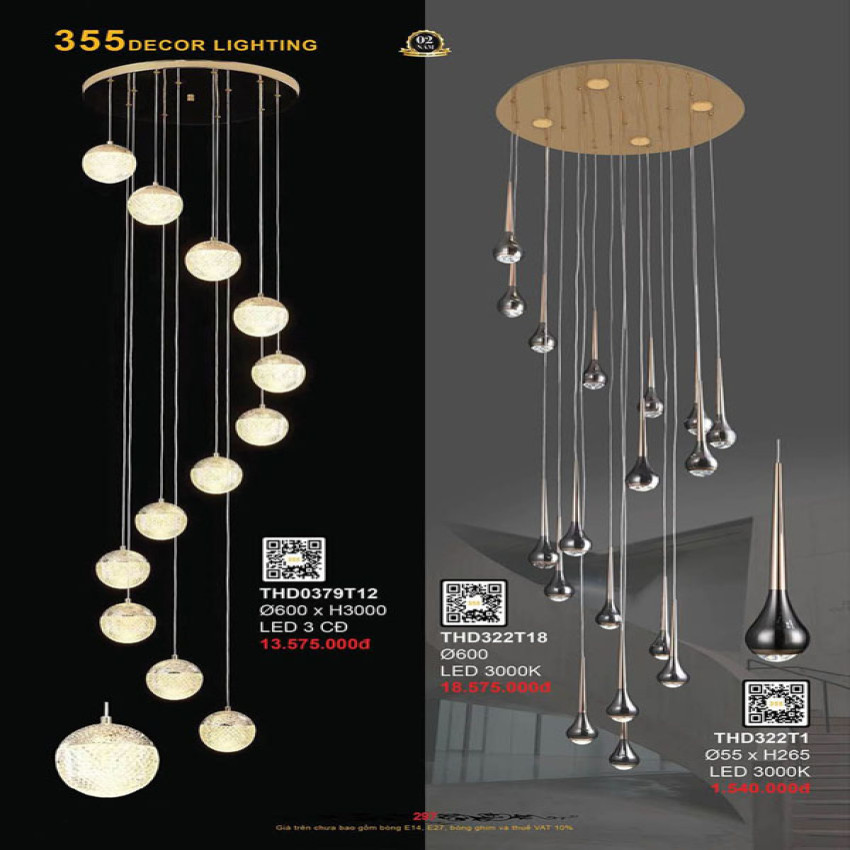 Đèn thả hiện đại 355 Decor THD0379T12, THD322T18
