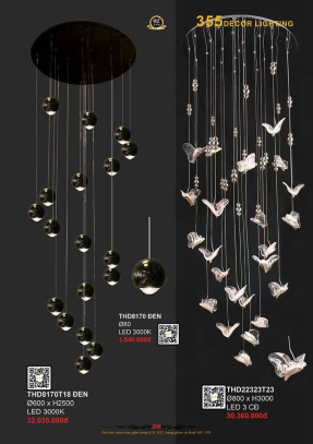 Đèn thả hiện đại 355 Decor THD22323T23, THD8170T18 ĐEN