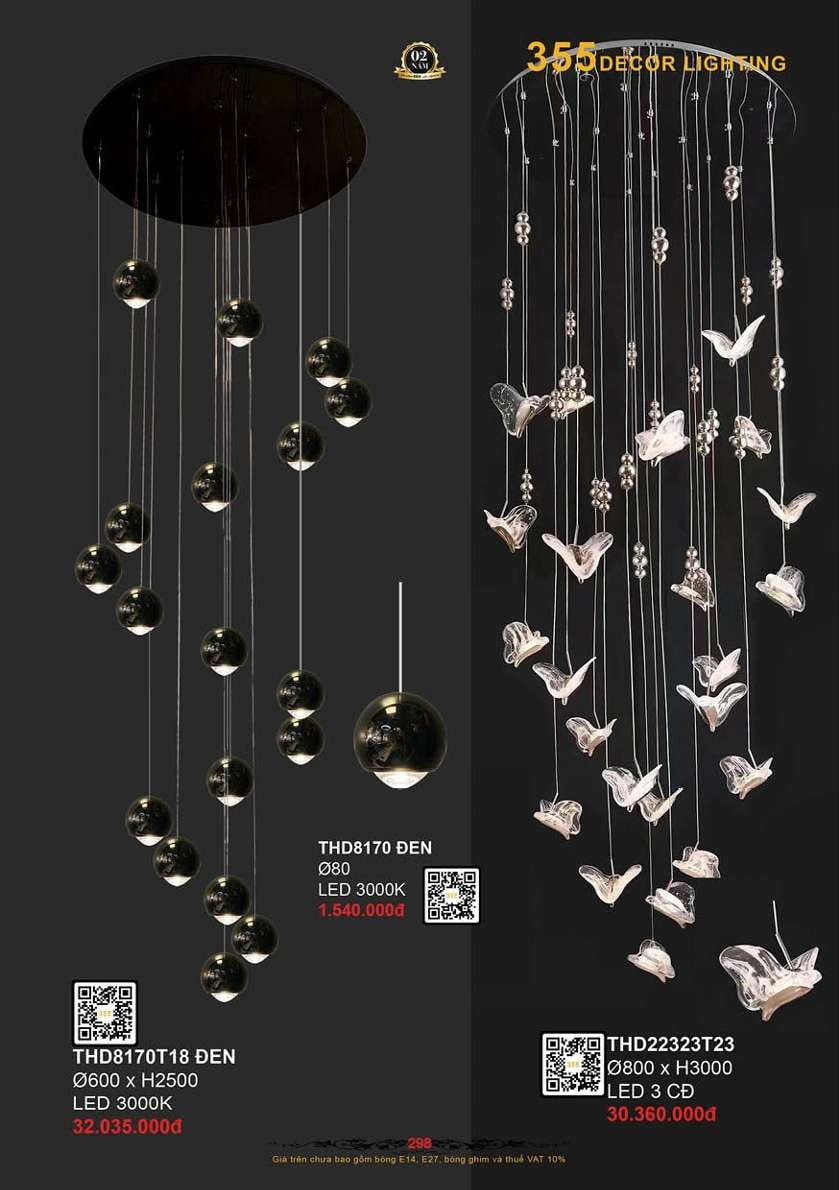 Đèn thả hiện đại 355 Decor THD22323T23, THD8170T18 ĐEN