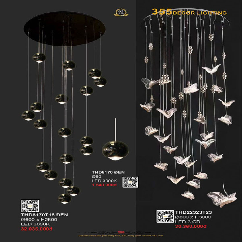 Đèn thả hiện đại 355 Decor THD22323T23, THD8170T18 ĐEN