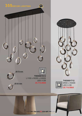 Đèn thả hiện đại 355 Decor THD0881T12, THD0881N12