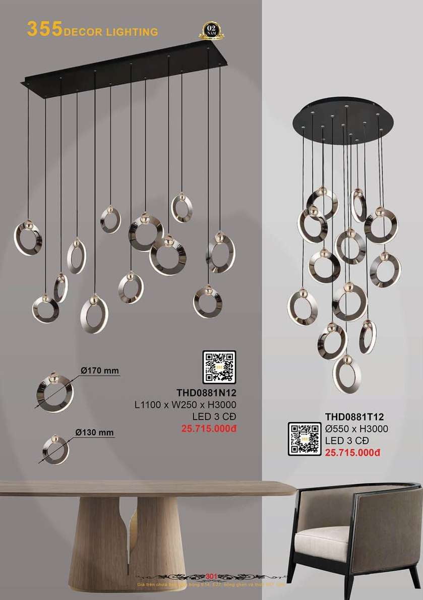 Đèn thả hiện đại 355 Decor THD0881T12, THD0881N12