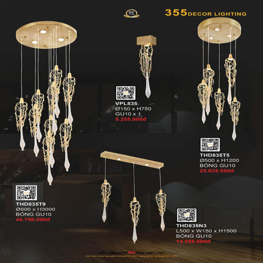 Đèn thả hiện đại 355 Decor THD835N3, THD835T5, THD835T5