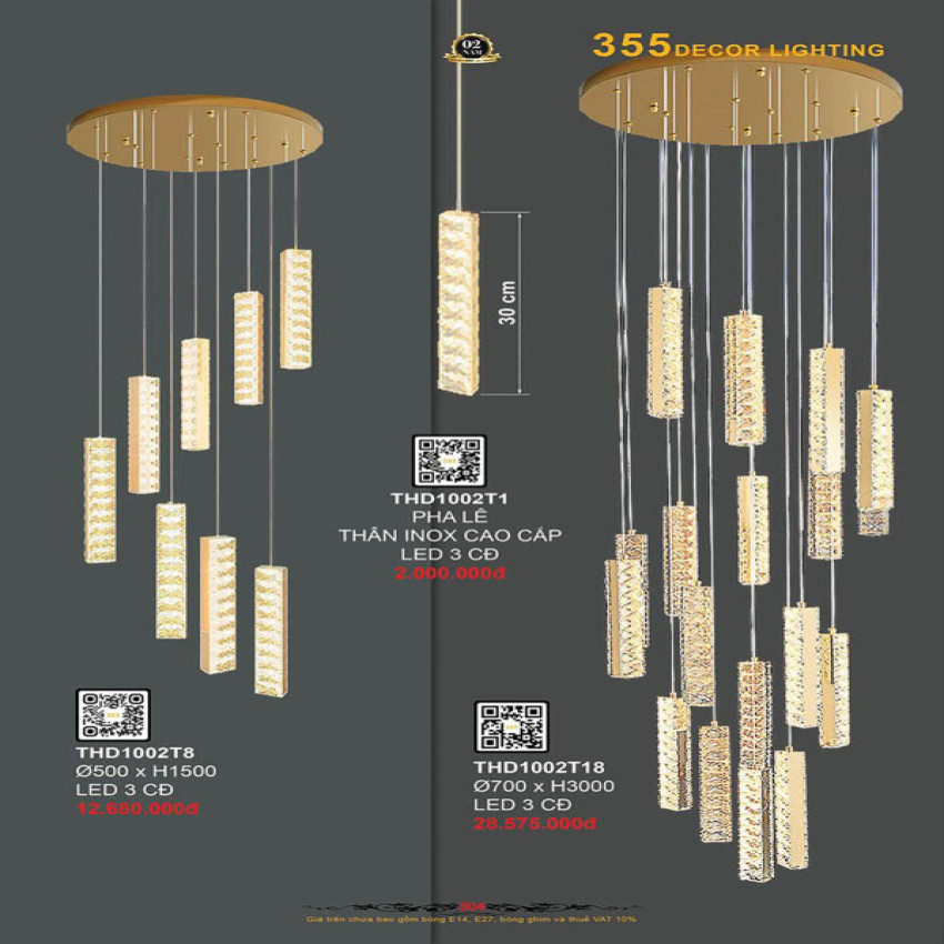 Đèn thả hiện đại 355 Decor THD1002T8, THD1002T18