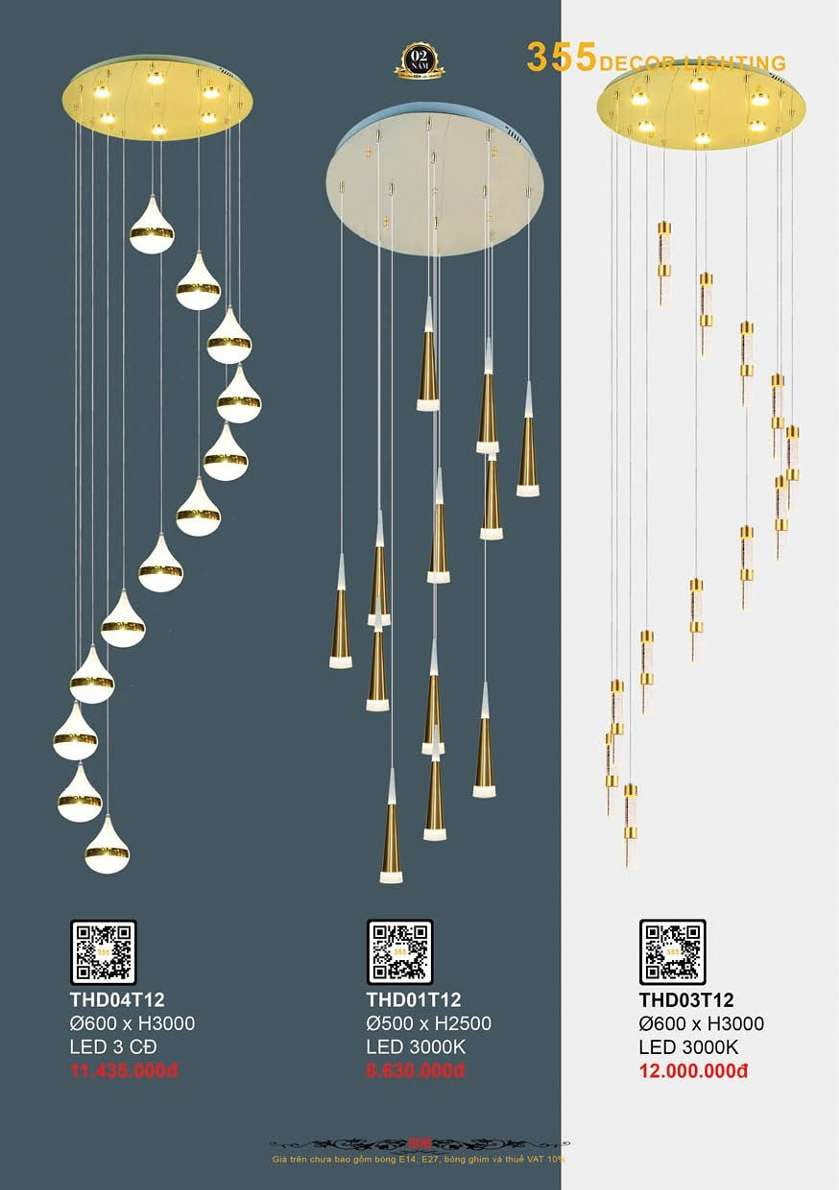 Đèn thả hiện đại 355 Decor THD01T12, THD03T12, THD04T12