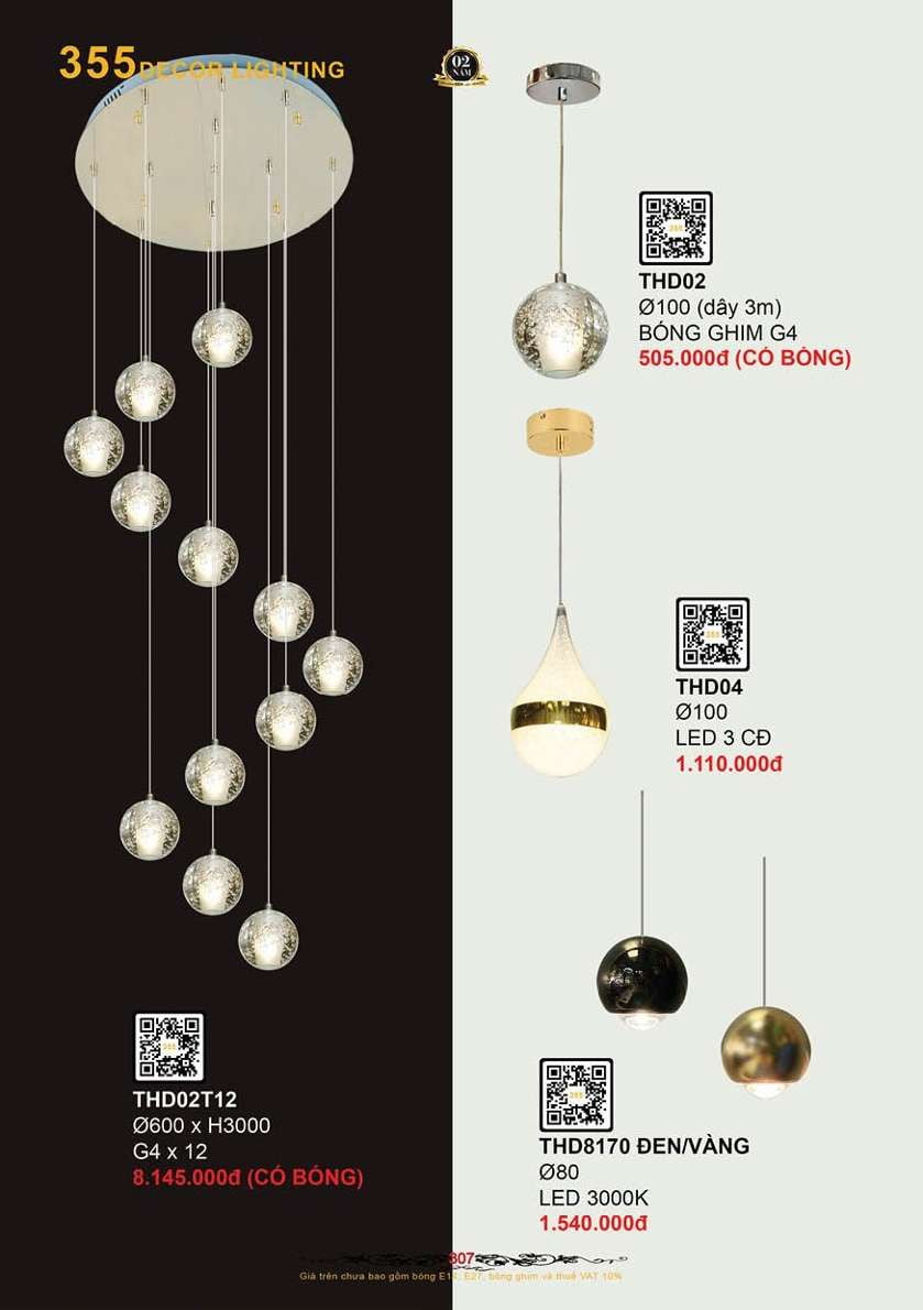 Đèn thả hiện đại 355 Decor THD02, THD04, THD8170, THD02T12