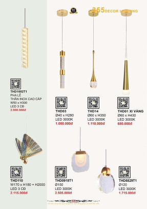 Đèn thả hiện đại 355 Decor THD01 XI VÀNG, THD14, THD03, THD1002T1, THD8829T1, THD0918T1, THD110