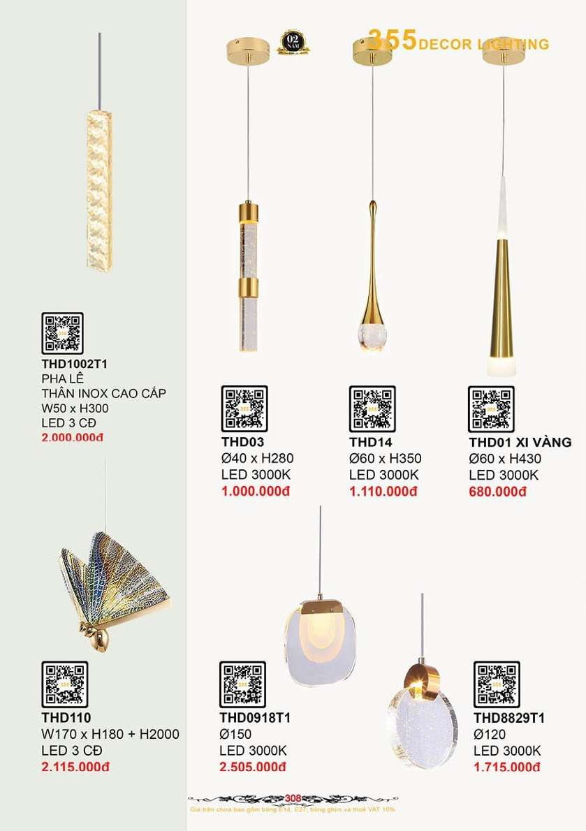 Đèn thả hiện đại 355 Decor THD01 XI VÀNG, THD14, THD03, THD1002T1, THD8829T1, THD0918T1, THD110
