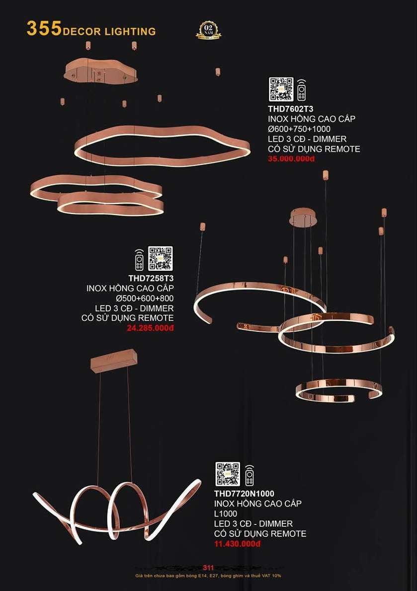 Đèn thả hiện đại 355 Decor THD7602T3, THD7258T3, THD7720N1000