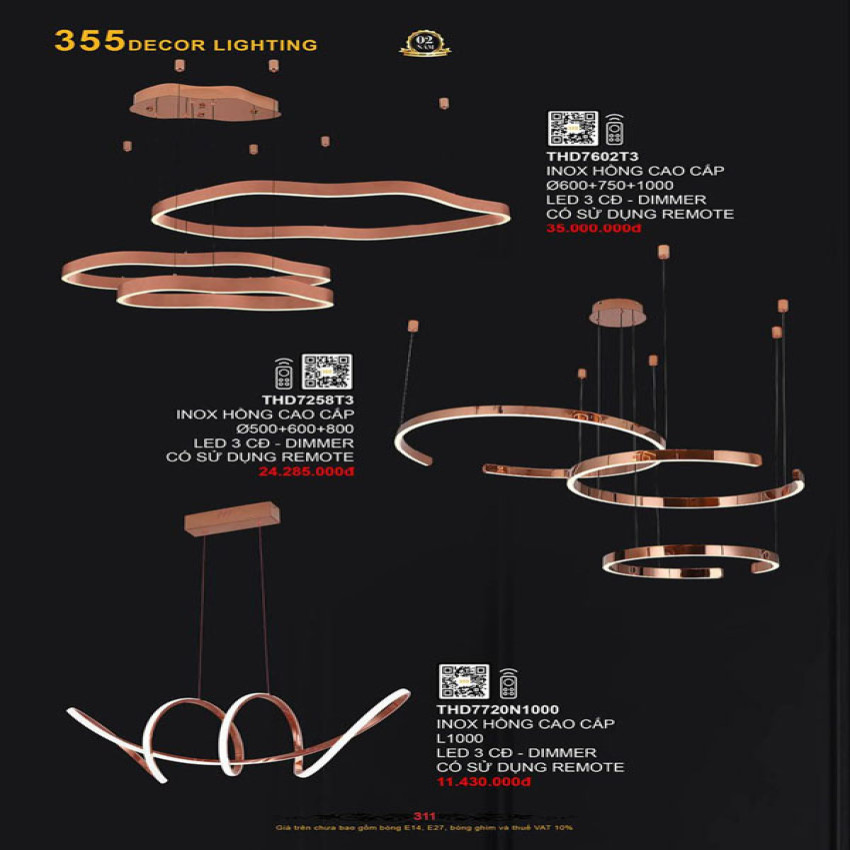 Đèn thả hiện đại 355 Decor THD7602T3, THD7258T3, THD7720N1000