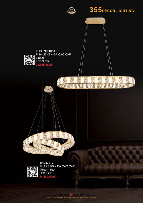 Đèn thả hiện đại 355 Decor THD876T2, THD876N1000