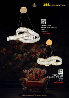 Đèn thả hiện đại 355 Decor THD7058T600, THD7058T800