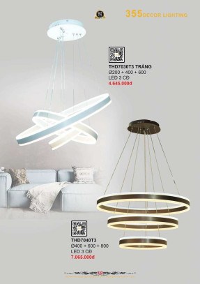 Đèn thả hiện đại 355 Decor THD7030T3 TRẮNG, THD7040T3