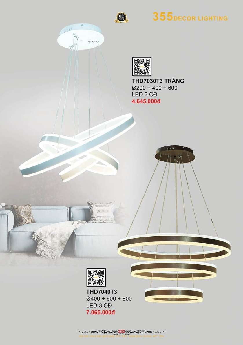 Đèn thả hiện đại 355 Decor THD7030T3 TRẮNG, THD7040T3