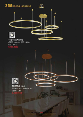 Đèn thả hiện đại 355 Decor THD7046 VÀNG, THD7046 NÂU