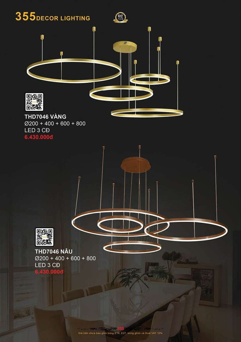 Đèn thả hiện đại 355 Decor THD7046 VÀNG, THD7046 NÂU