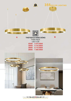 Đèn thả hiện đại 355 Decor THD7039 XI VÀNG ĐỒNG