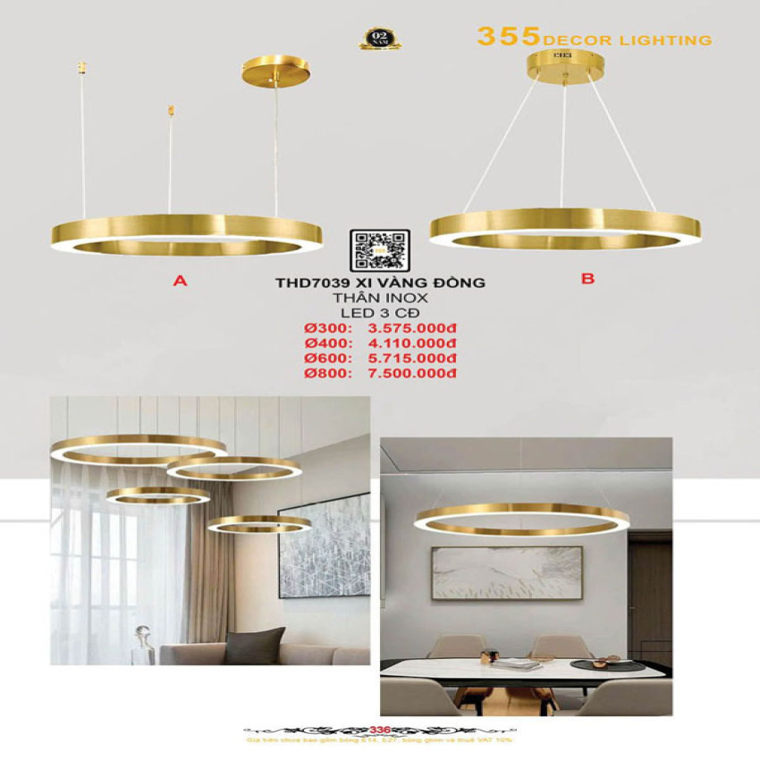 Đèn thả hiện đại 355 Decor THD7039 XI VÀNG ĐỒNG