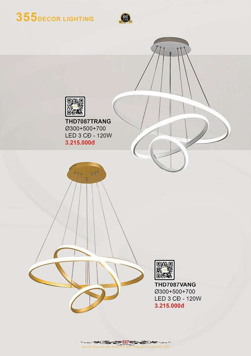 Đèn thả hiện đại 355 Decor THD7087TRANG, THD7087VANG