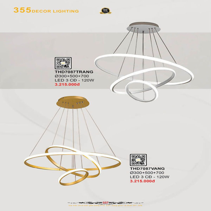 Đèn thả hiện đại 355 Decor THD7087TRANG, THD7087VANG