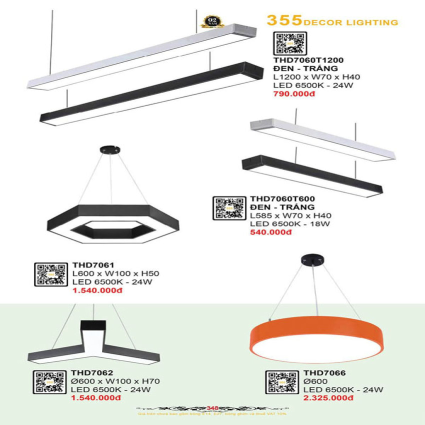 Đèn thả hiện đại 355 Decor THD7060T600, THD7060T1200, THD7061, THD7062, THD7066