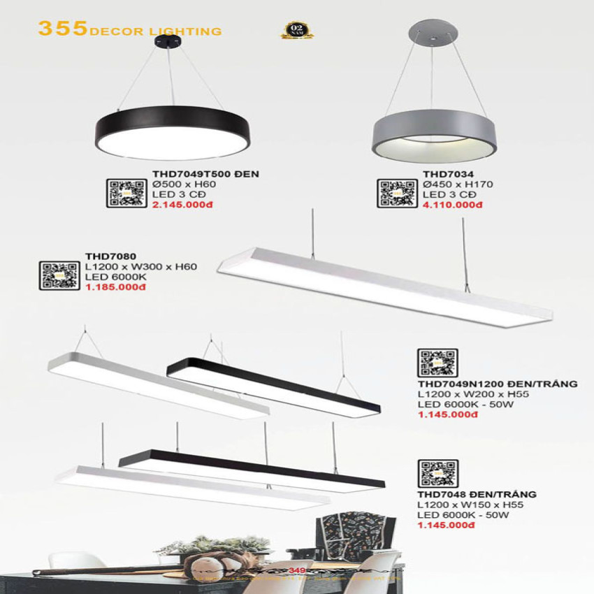 Đèn thả hiện đại 355 Decor THD7048, THD7049N1200, THD7049T500, THD7080, THD7034