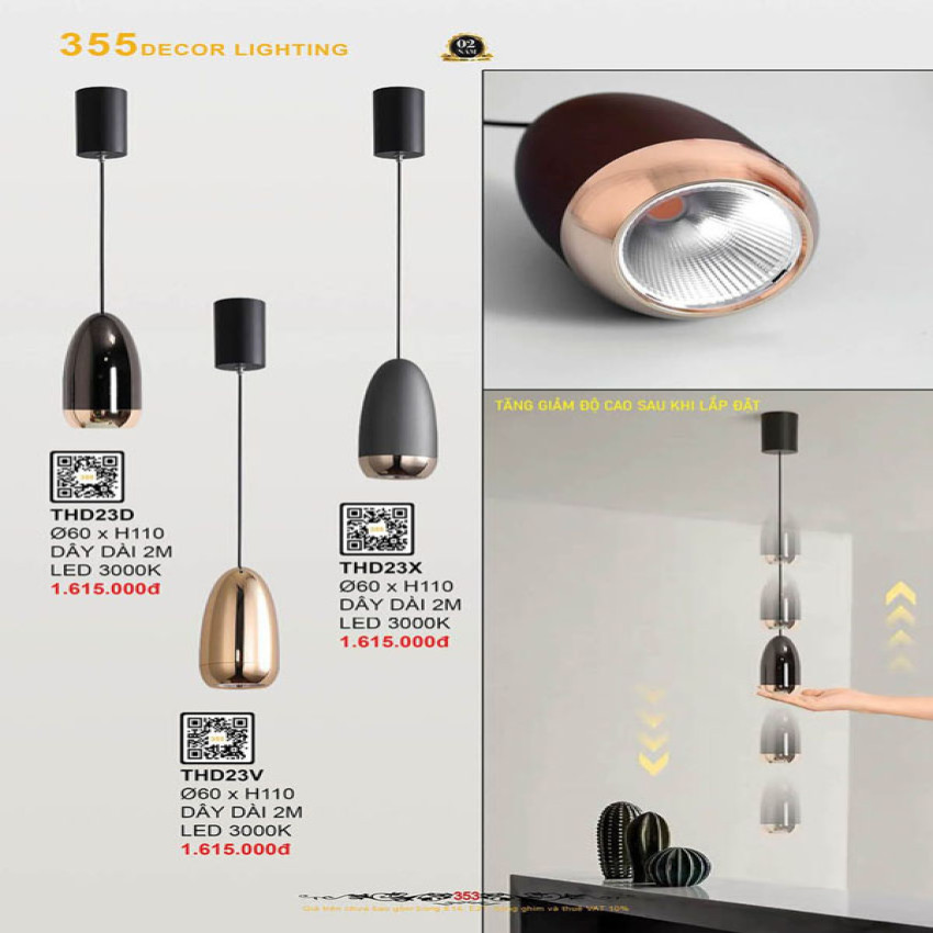 Đèn thả hiện đại 355 Decor THD23D, THD23V, THD23X