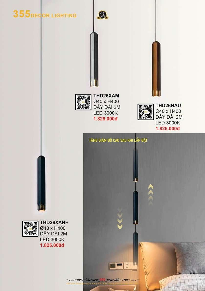 Đèn thả hiện đại 355 Decor THD26XANH, THD26XAM, THD26NAU