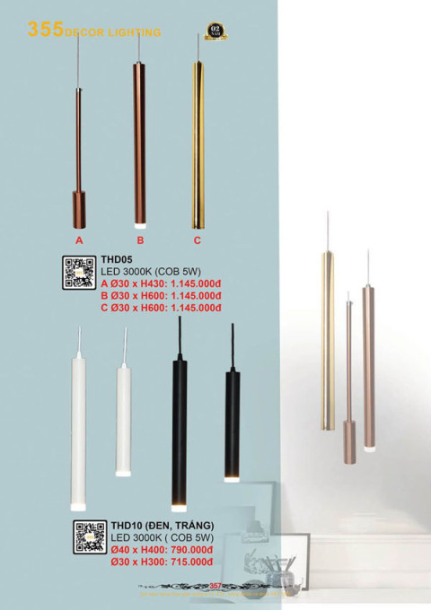 Đèn thả hiện đại 355 Decor THD05, THD10