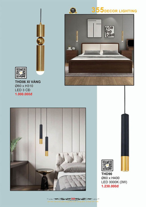 Đèn thả hiện đại 355 Decor THD06 XI VÀNG, THD90