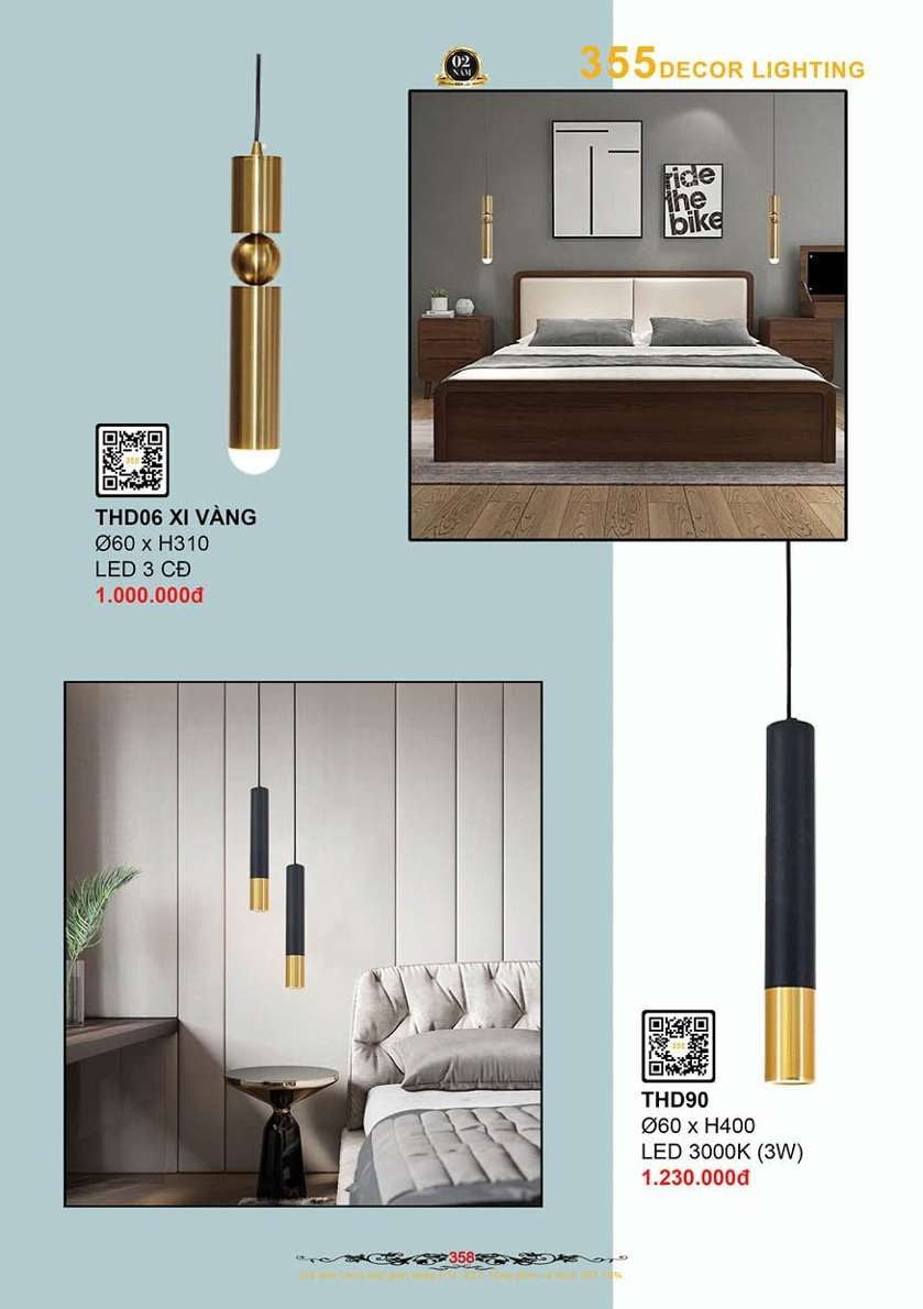 Đèn thả hiện đại 355 Decor THD06 XI VÀNG, THD90