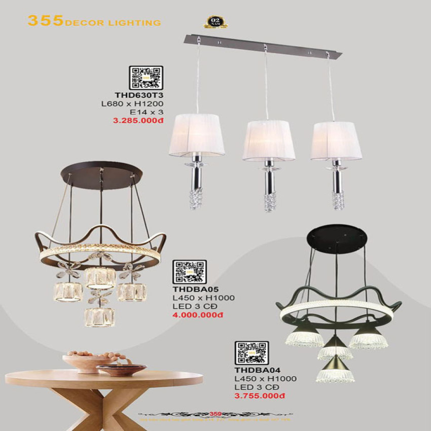 Đèn thả hiện đại 355 Decor THD630T3, THDBA04, THDBA04