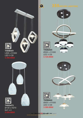 Đèn thả hiện đại 355 Decor THDBA01, THDBA02, THDBA03, THDD4T3