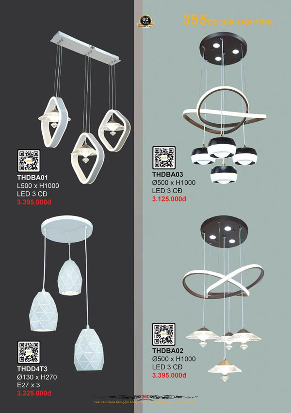 Đèn thả hiện đại 355 Decor THDBA01, THDBA02, THDBA03, THDD4T3