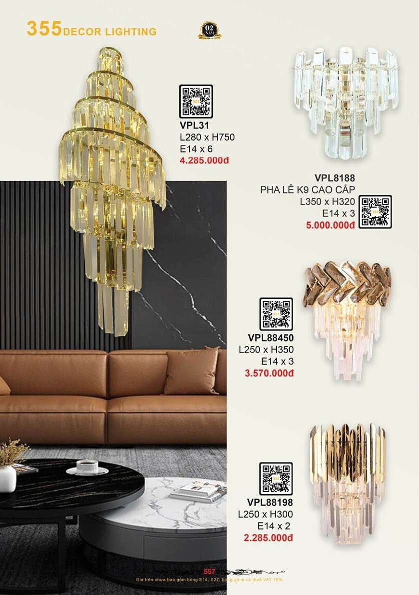 Đèn vách tường pha lê 355 Decor VPL88198, VPL88450, VPL8188, VPL31