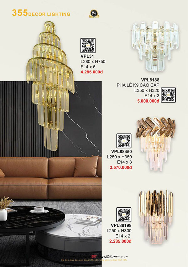 Đèn vách tường pha lê 355 Decor VPL88198, VPL88450, VPL8188, VPL31