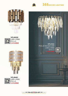 Đèn vách tường pha lê 355 Decor VPL88220, VPL88461, VPL8163